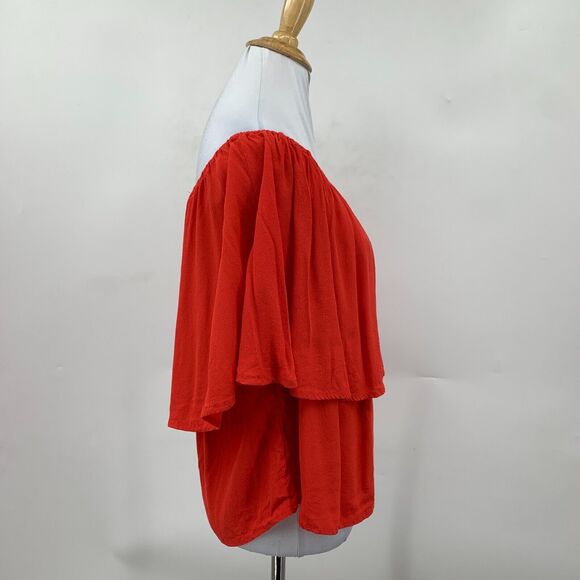 Holding Horses Top Women M Medium Anthropologie Red Ruffles Off Shoulder Overlap - Picture 5 of 14